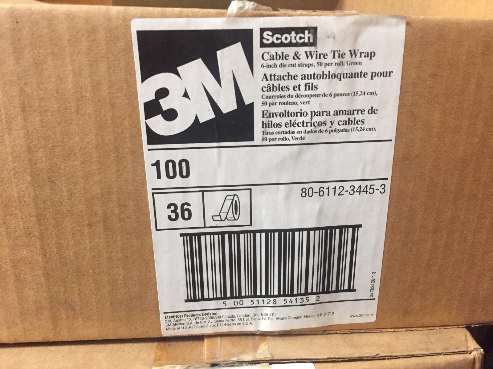 3M 100-6ST-GREEN Hook & Loop Fastener, Tie Wraps (1 roll)
