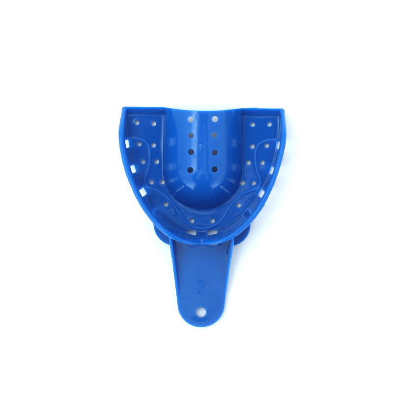 2PCS Dental Impression Trays Blue Plastic Perforated Set Upper / Lower S/M/L/XL