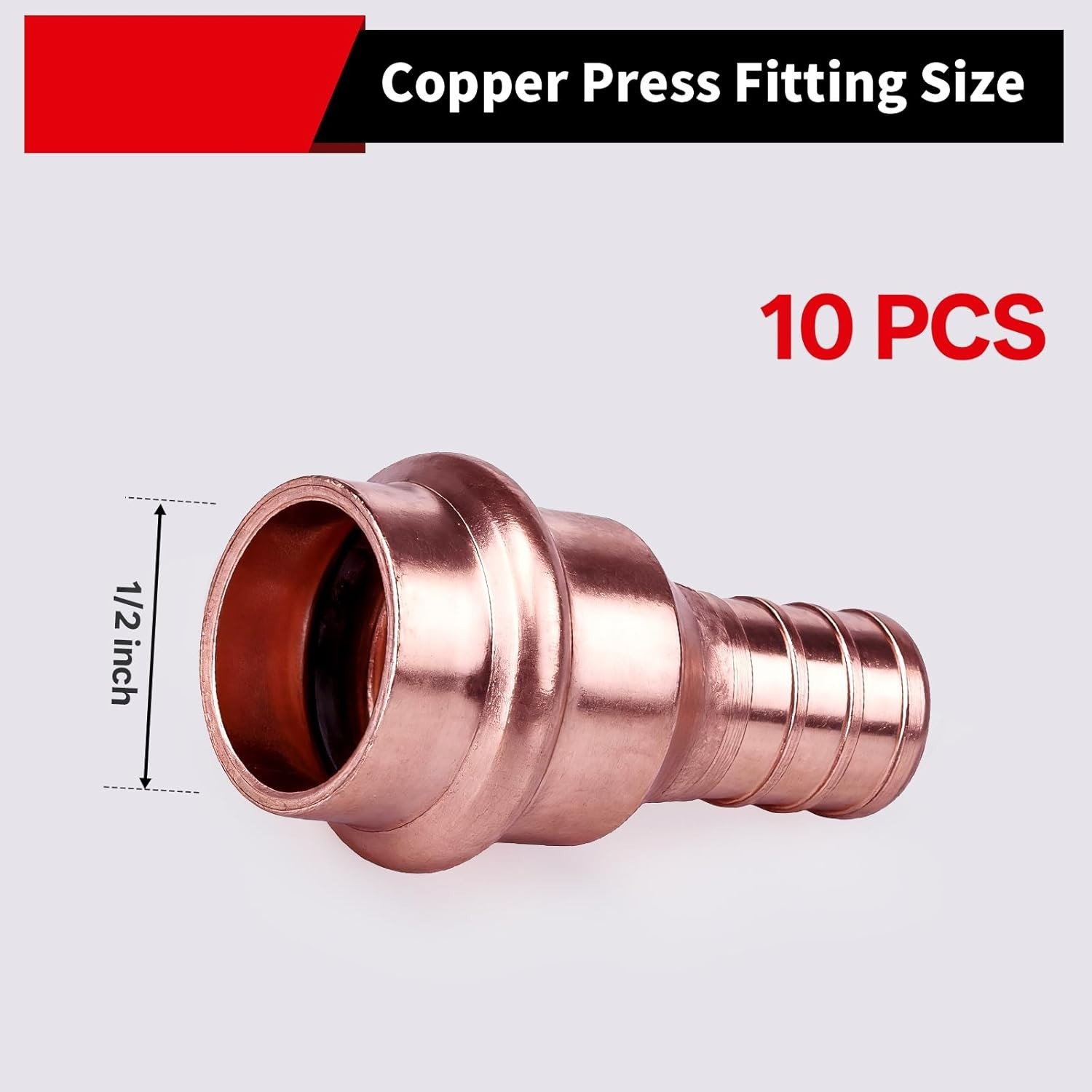 Copper Press Fittings Crimp Coupling Adapter, 10-Pcs 1/2 Press x 1/2 PEX inch…