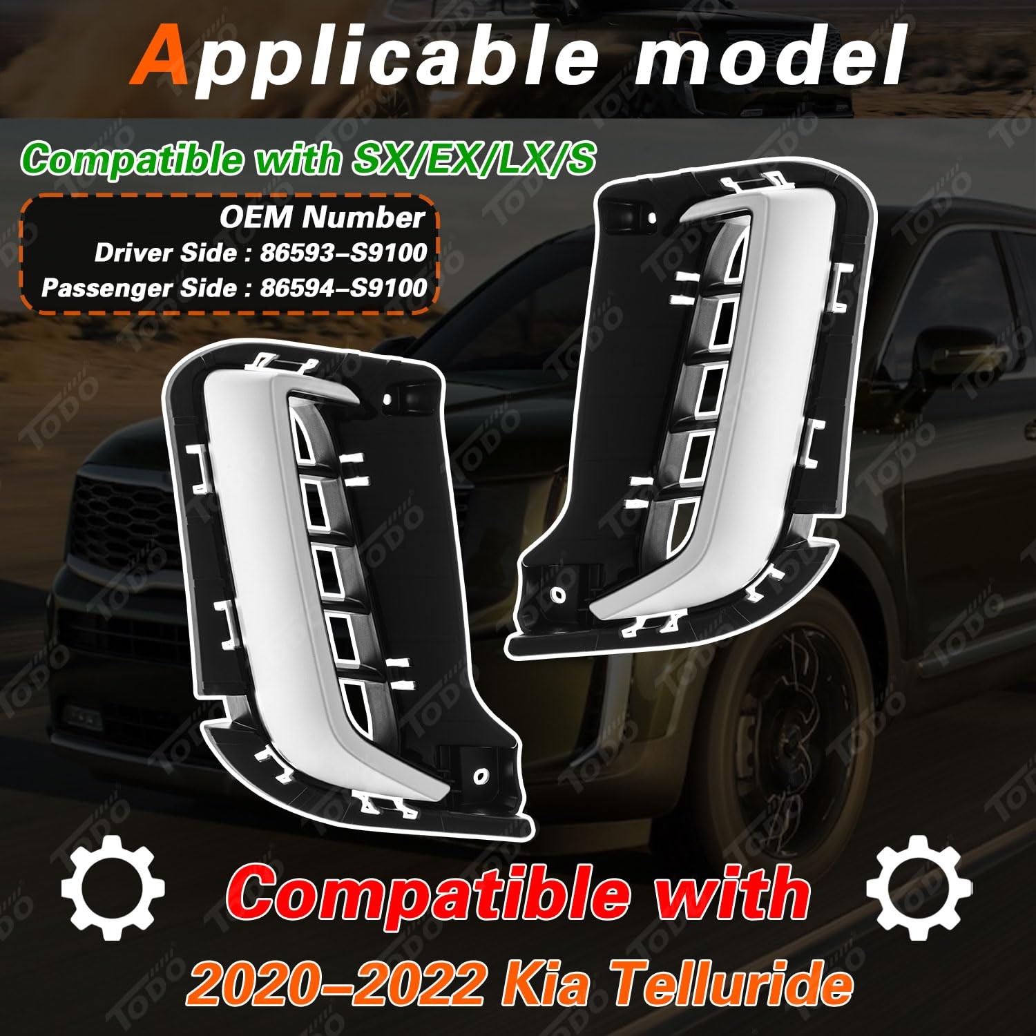2020-2022 Telluride Fog Light Bezels Grey Painted Lower Grille Cover Trim Pair