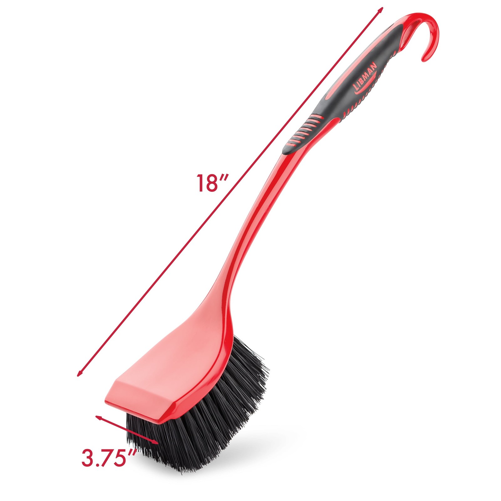 Libman Red Black High Power Long Scrub Brush 3.75 Inch Width