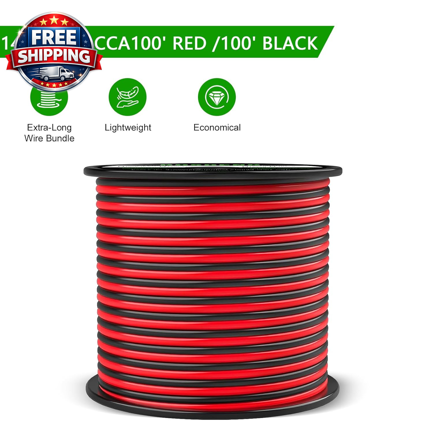 14 Gauge Wire 100FT, 2 Conductors Electrical Wire Red and Black Cable, Low Volt