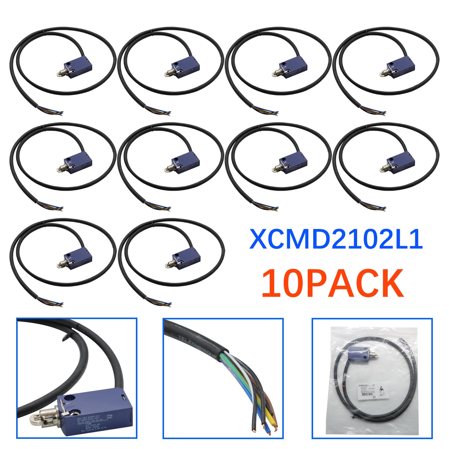 10PC For XCMD2102L1 Travel Limit Switch Sensor XCM-D2102L1 Metal Head 1NC/1NO 6A
