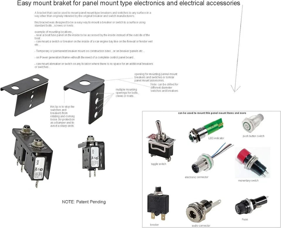 Universal Mounting Bracket For Panel Push Button Breakers Toggle Switches Fus…