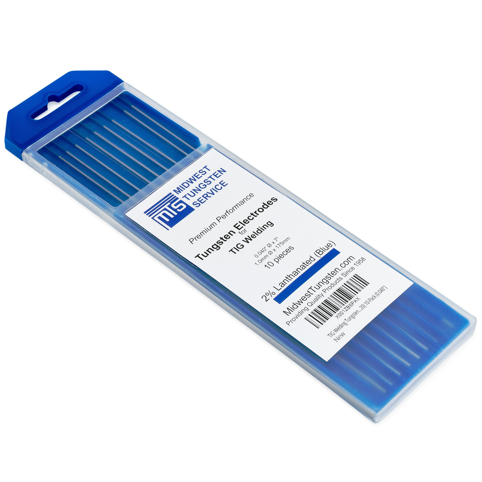TIG Welding Tungsten Rod Electrodes 2% Lanthanated 0.040” x 7” (Blue, WL20) 10PK