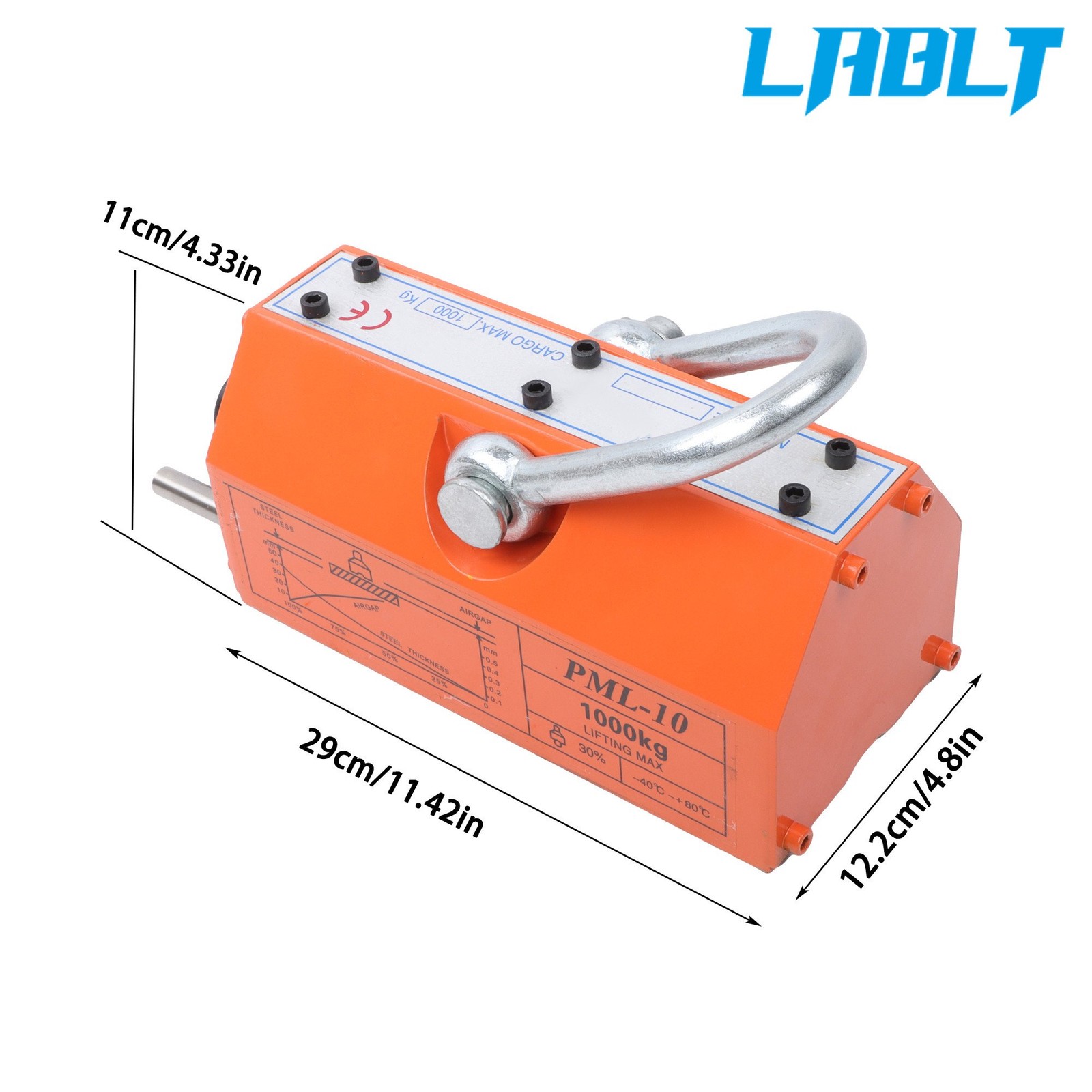 LABLT 2200lbs/1000kg Pulling Capacity, Magnetic Lifter, 2 Safety Factor, Orange