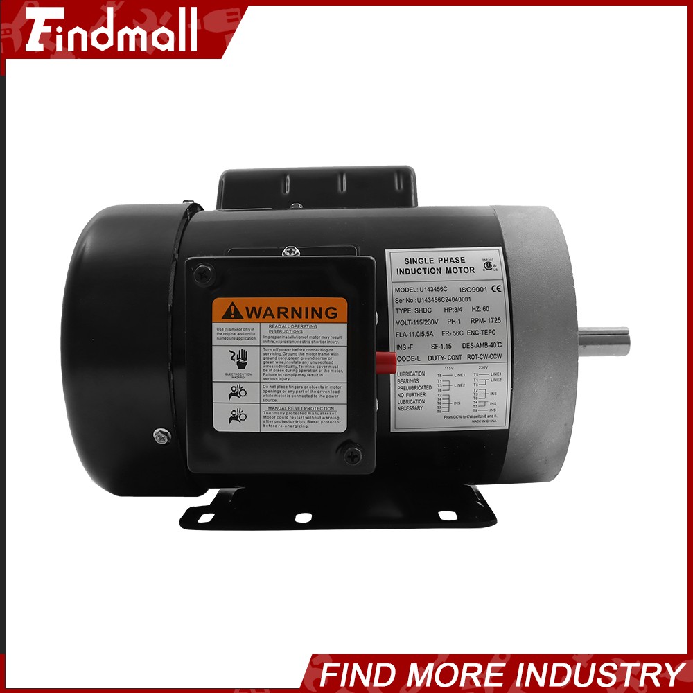 3/4 HP Electric Motor Single Phase 1725rpm 5/8» shaft 115V/230V 56C Frame