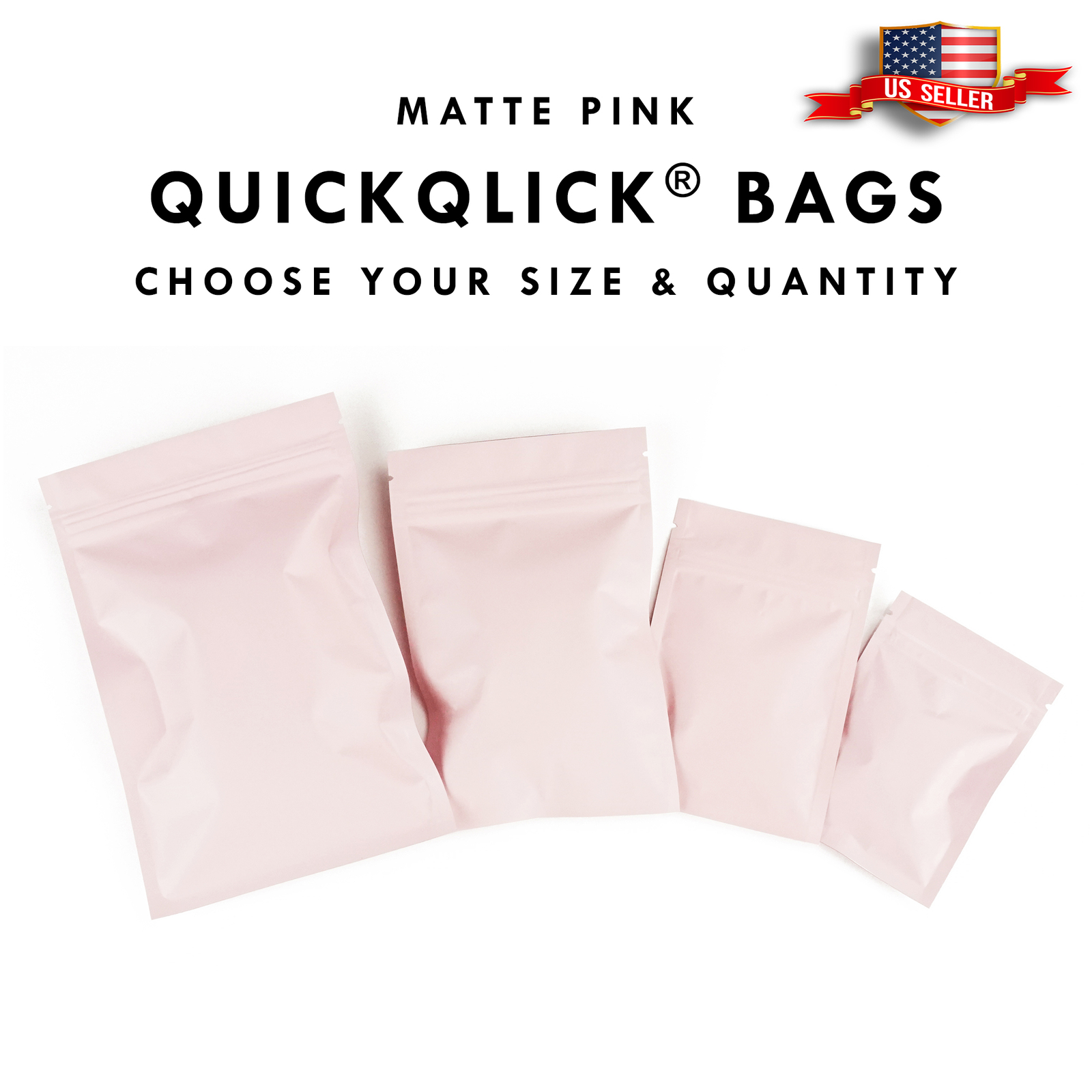 100/200/500 Matte Pink Mylar Foil Smell Proof Resealable Zip Seal Lock Bags