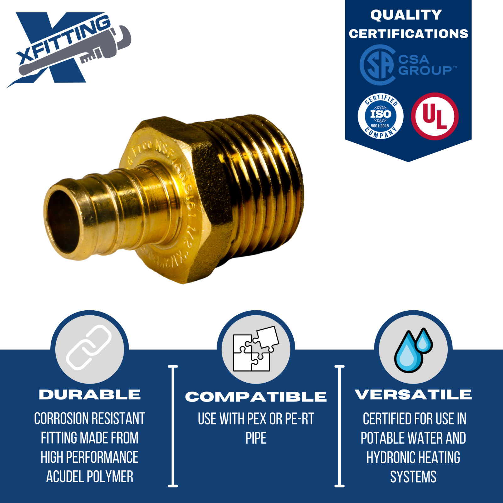 10) 1/2 PEX X 1/2″ MALE NPT THREADED ADAPTER PEX B CRIMP FITTING LEAD FREE BRASS