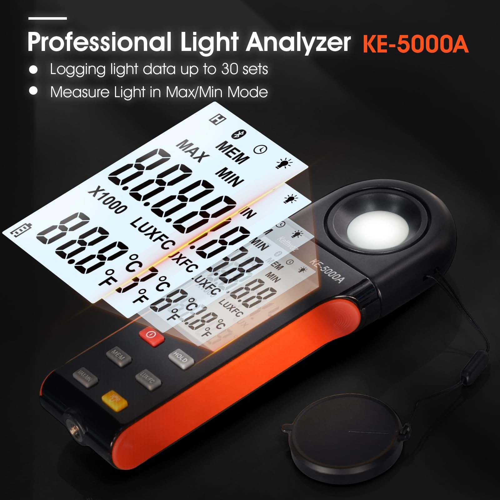 Digital Illuminance Light Meter, 400,000 Lux/FC Illuminance Tester with 270° …