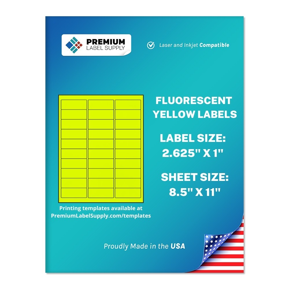 15000 Fluorescent Yellow 2.625″ x 1″ Neon Color Address Labels 30 per sheet