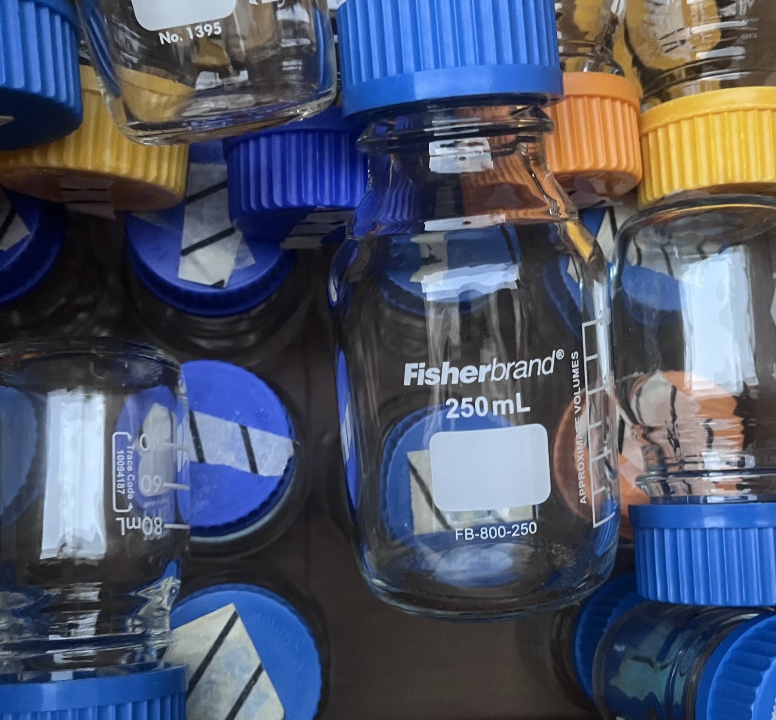 Glass Media Storage Bottle Screw Cap 100mL 250mL 500mL PYREX Fisher VWR Used