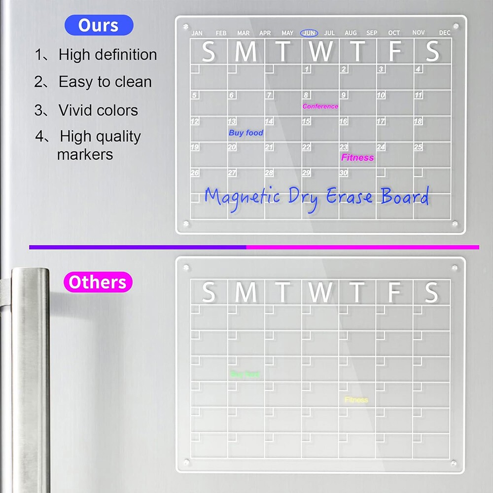 17×12 Fridge Acrylic Magnetic Calendars Dry Erase Month Week Daily Planner Board