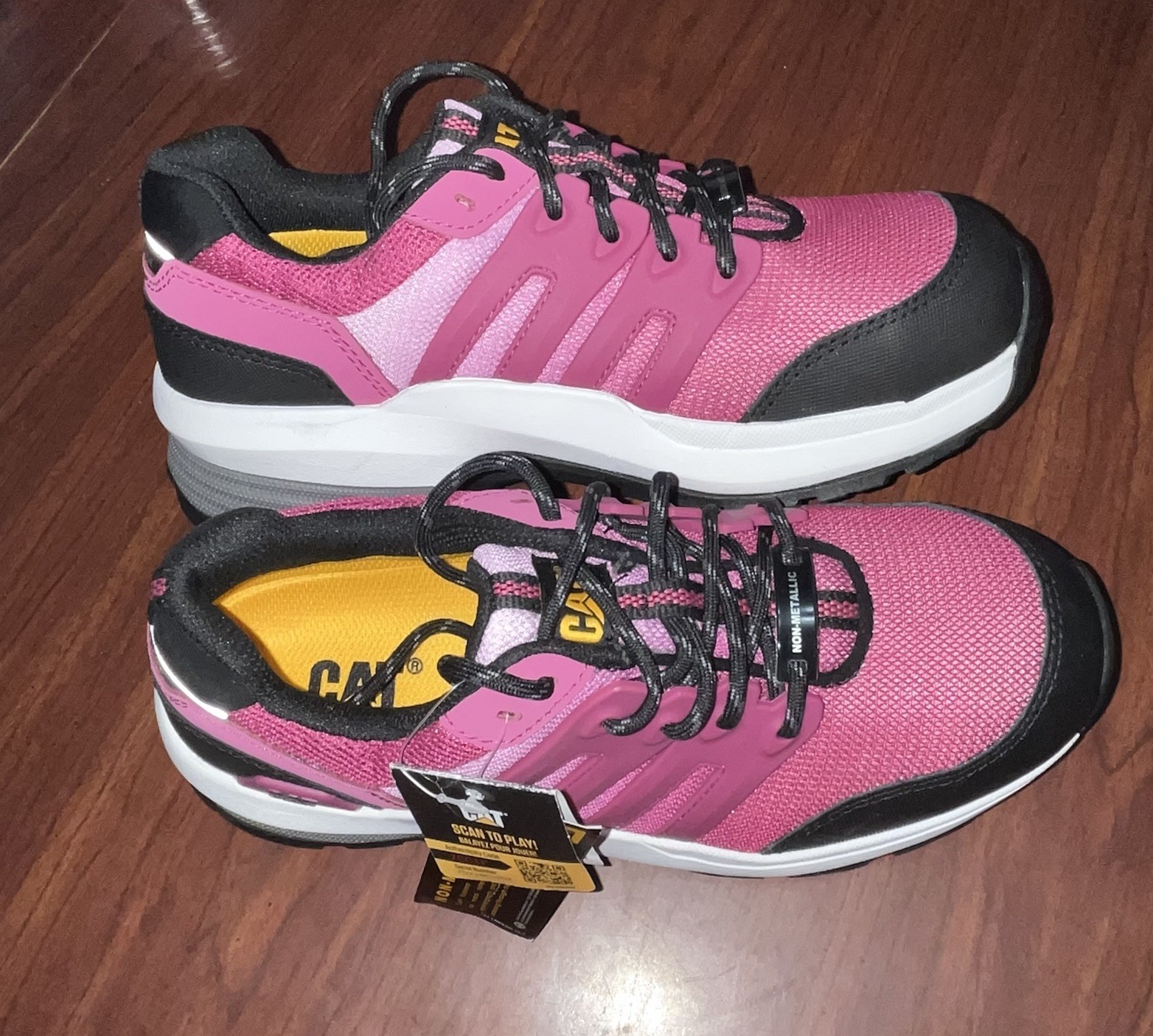 Women’s Sz 7W Cat Streamline Composite Toe Shoe Pink & Black Tennis Shoes