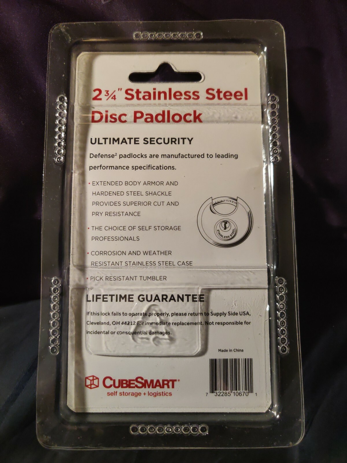 CubeSmart Stainless Steel 2 ¾» Disc Padlock with 2 keys, CS-670, NEW, UNOPENED