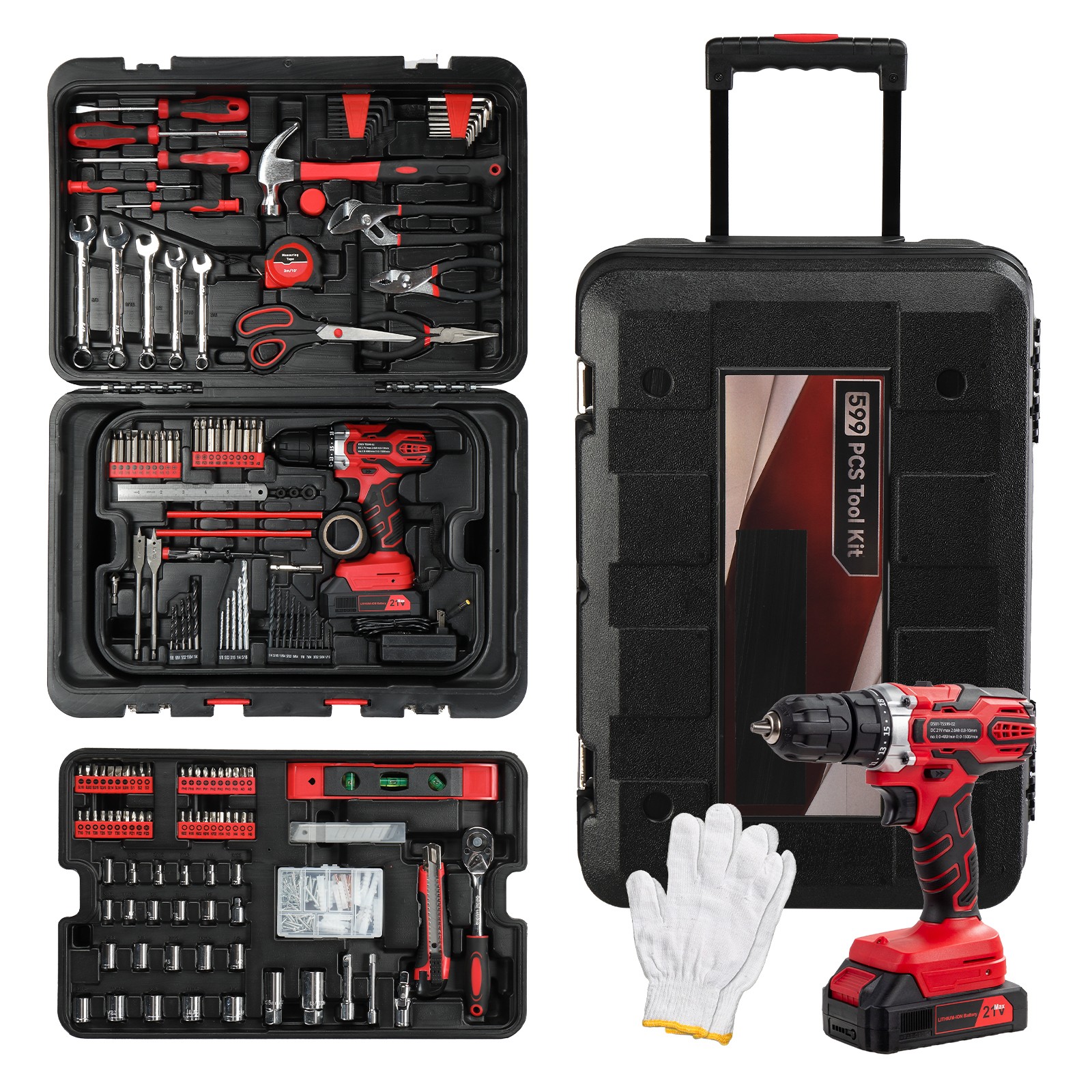 599 PCS Tool Set Mechanics Tool Kit Wrenches Socket w/ Trolley Case Box Organize