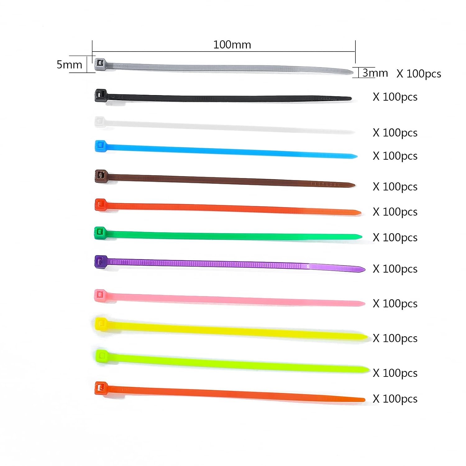 1200 Pcs Mixed Colored Zip Ties, 4 Inch Multicolor Self-Locking Nylon Cable Zip