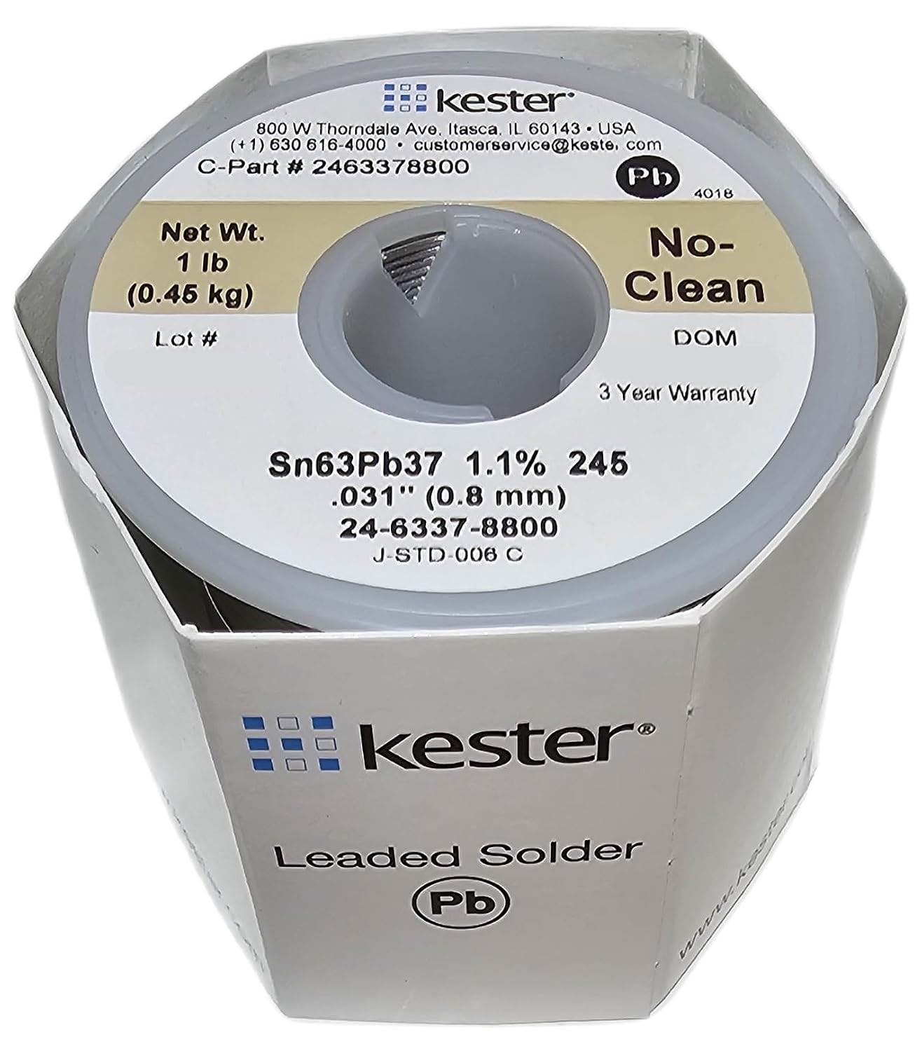 Kester 24-6337-8800 50ft Activated Rosin Core Solder Wire No Clean 63/37