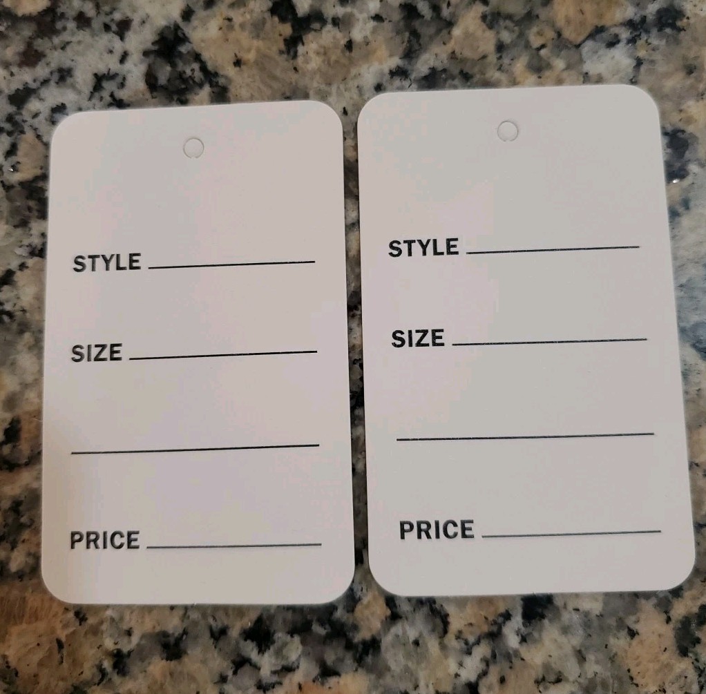 1000 White Unstrung Garment Merchandise Price Tags LG 1-3/4 X 2-7/8 NEW IN BOX