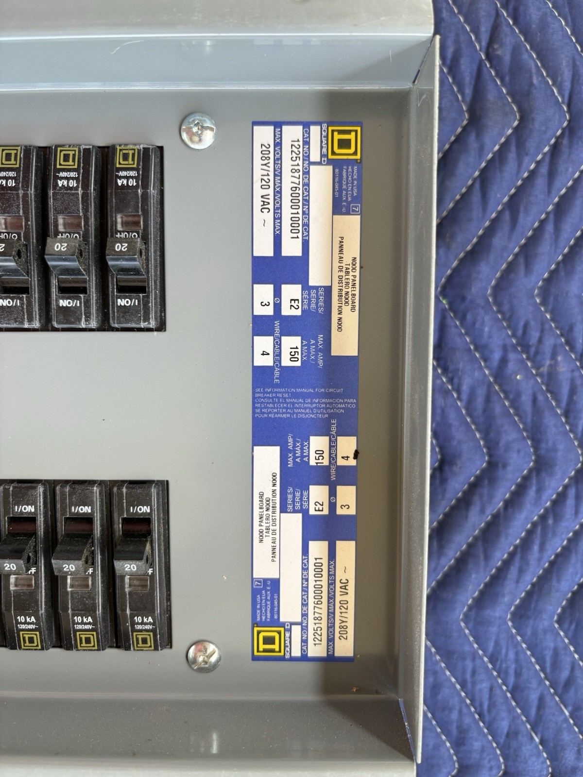 Square D NQ Panelboard Interior for 3-phase, 208Y/120V electrical systems