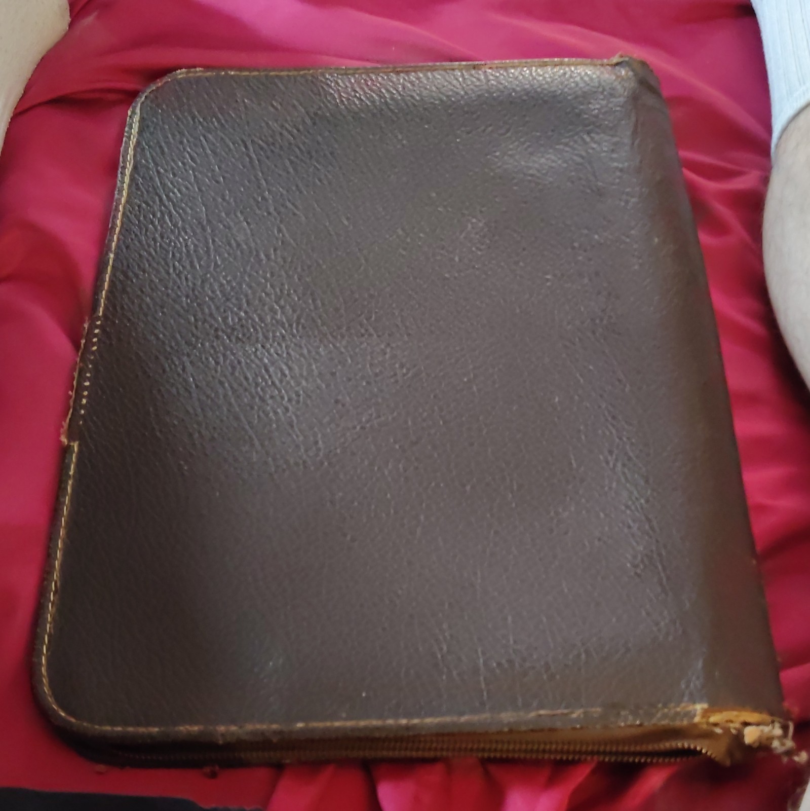 vintage Brown Leather Daily Use Binder Organizer Case with Zipper Closure