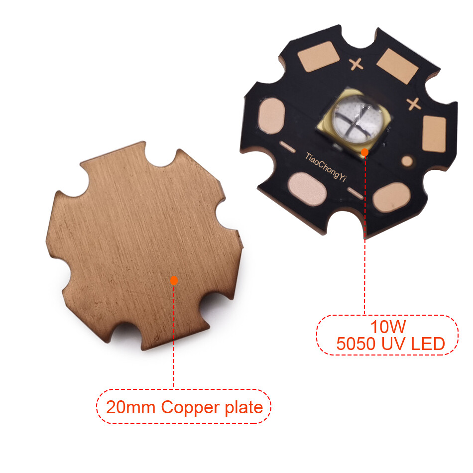 5050 10W 365nm 385nm 405nm 430nm 4 Chip UV LED Purple light with 20mm Copper PCB