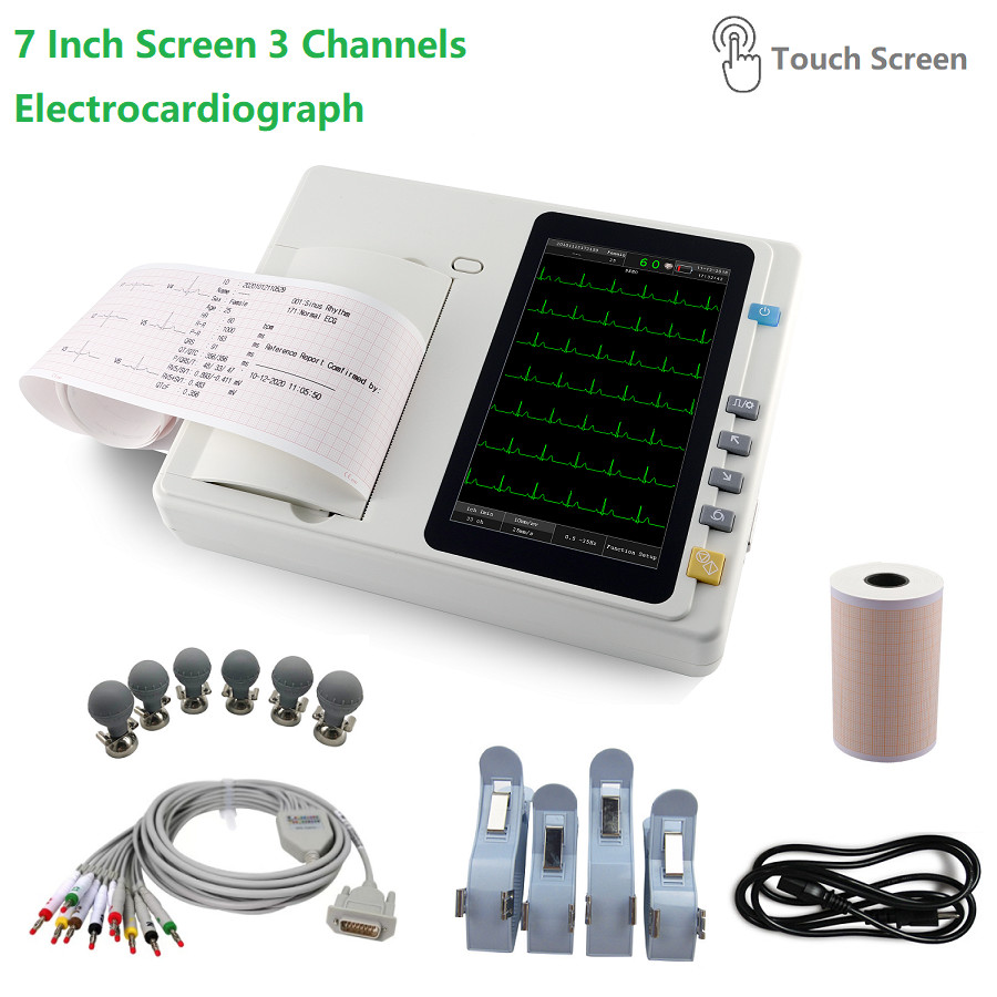 7″ Touch Screen 12-Lead 3-Channel ECG EKG Machine Portable