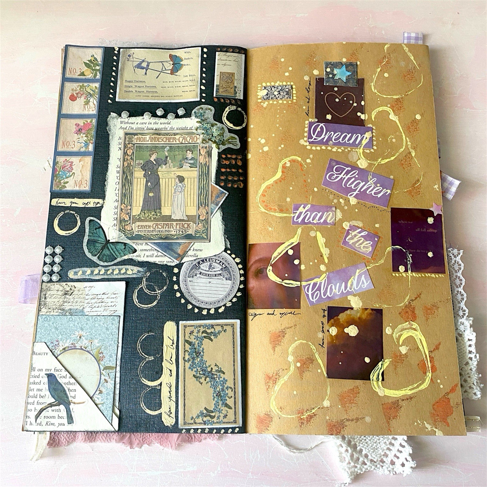 Handmade Art Junk Journal Mixed Media Collage Book Abstract Cardstock 12×6”