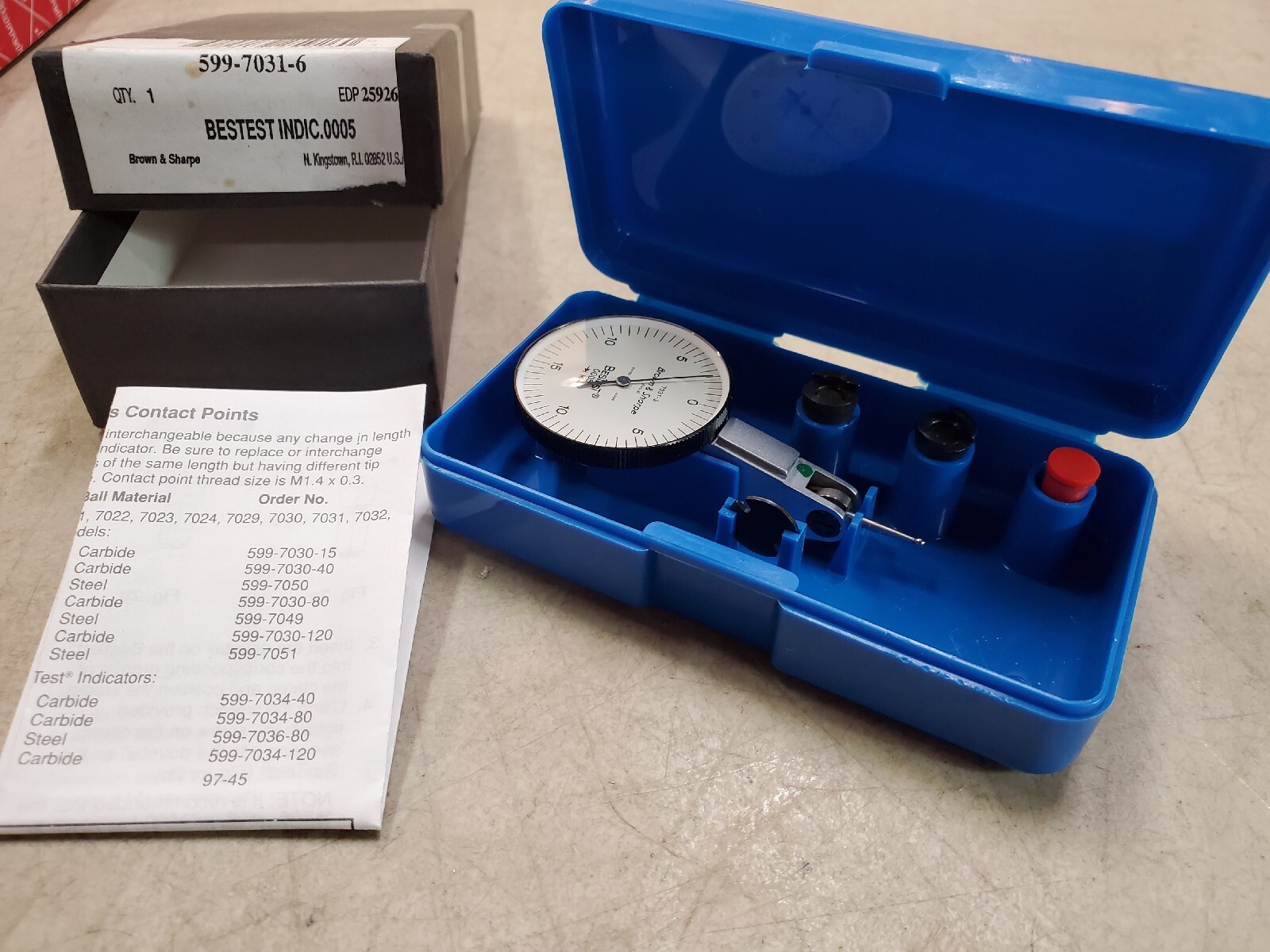 Brown & Sharpe BesTest Dial Test Indicator, Set 599-7031-6, 0.030 Range, 0.0005