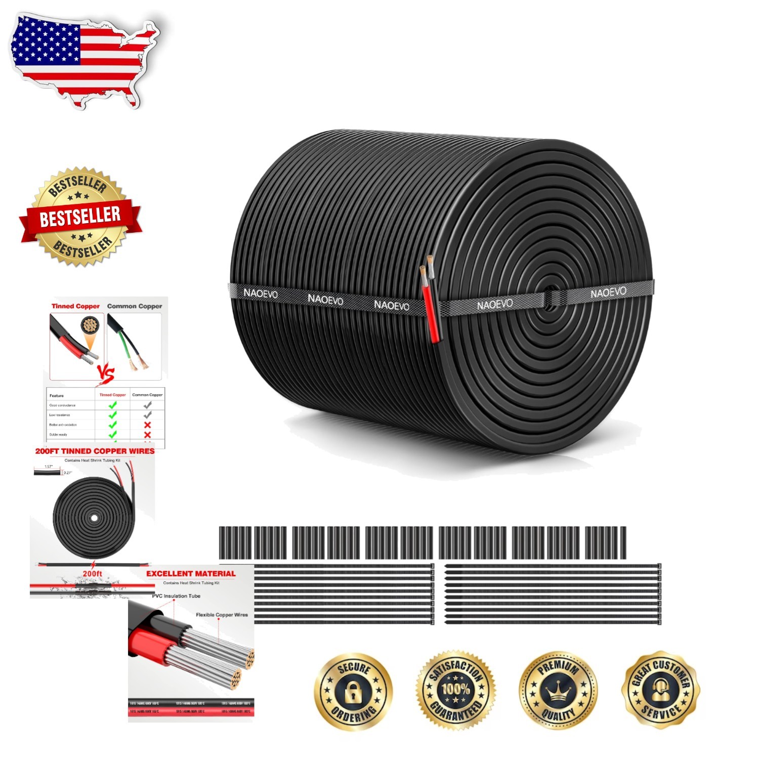 14 Gauge 2 Conductor Tinned Copper Wire 200FT Automotive Marine