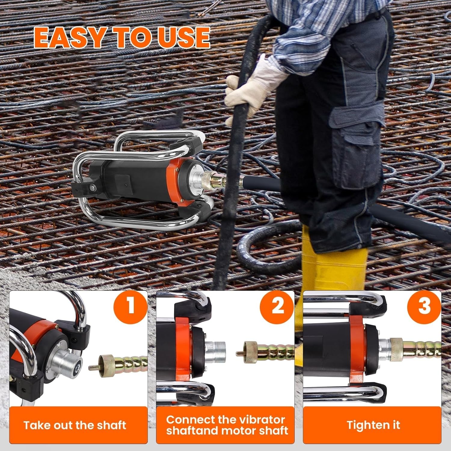 Electric Concrete Vibrator 1500W 14.75 feet Poker to Remove Air Bubbles 16000VPM