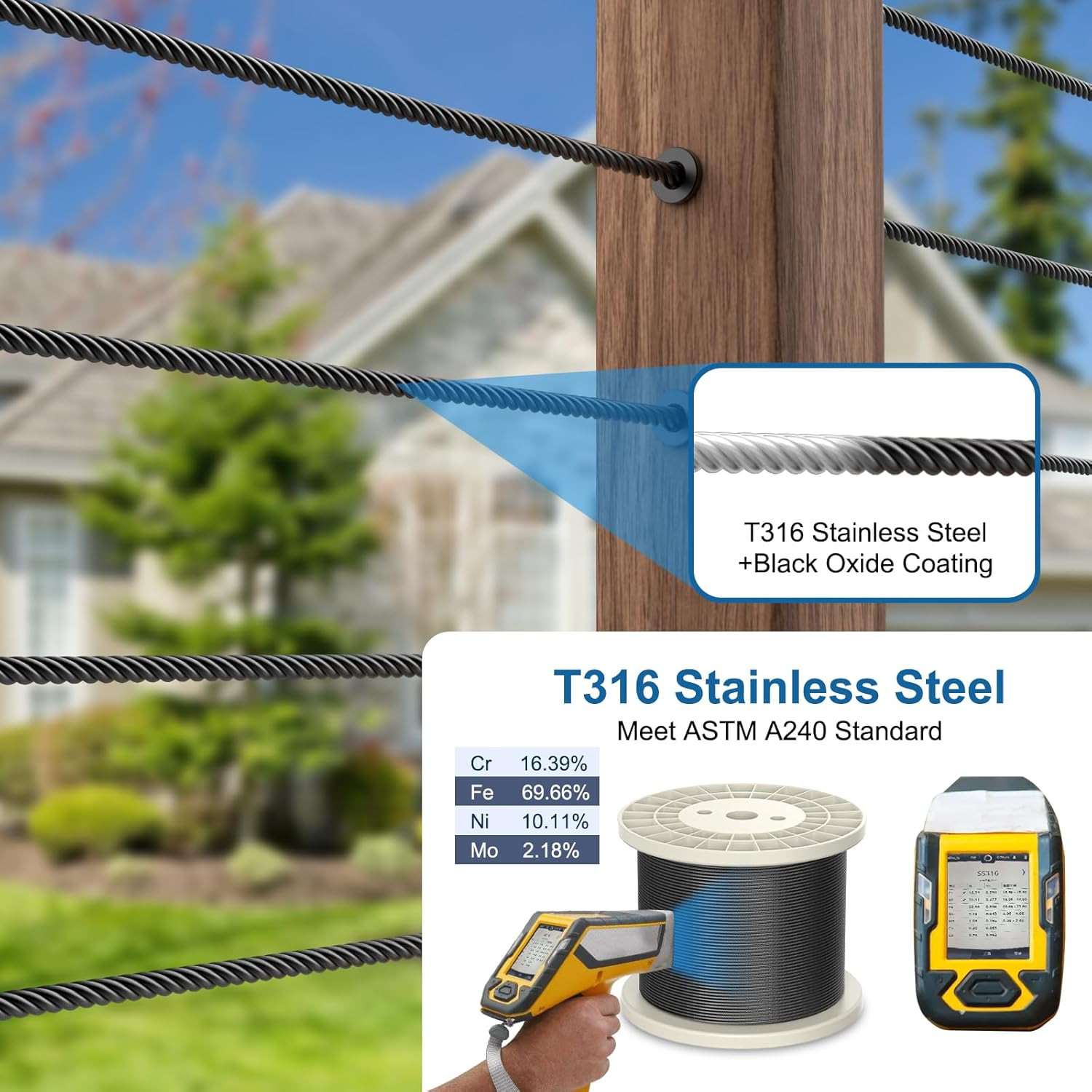 1200FT 1/8″ Black Stainless Steel Cable, T316 Marine Grade, Stainless Steel Wire