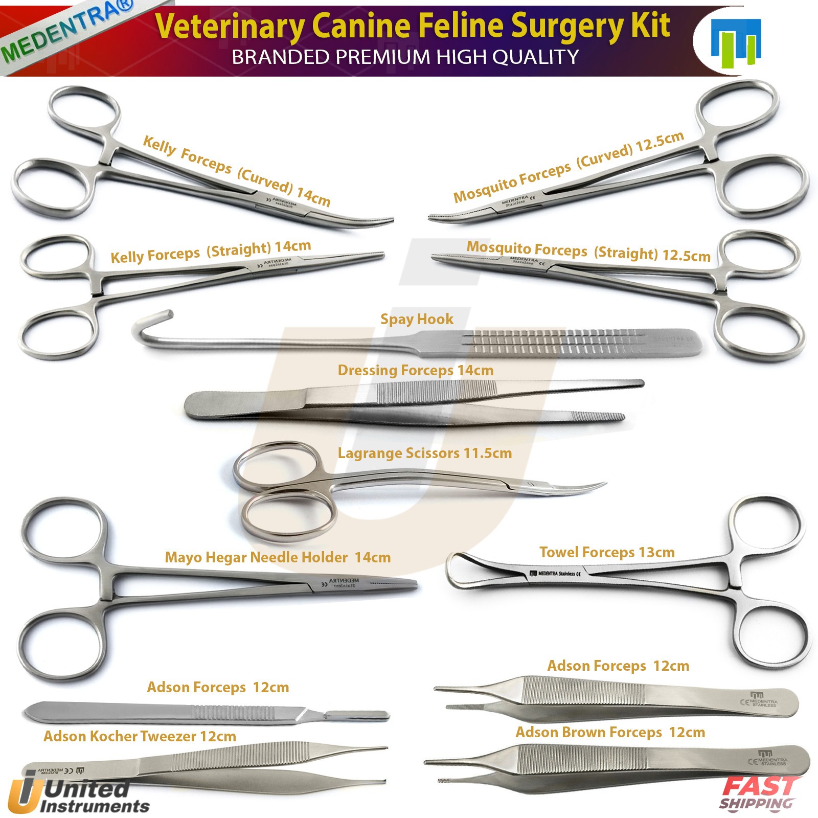 13 Pcs Veterinary Canine Feline Spay Surgical Kit Vets Basic Surgery Instruments