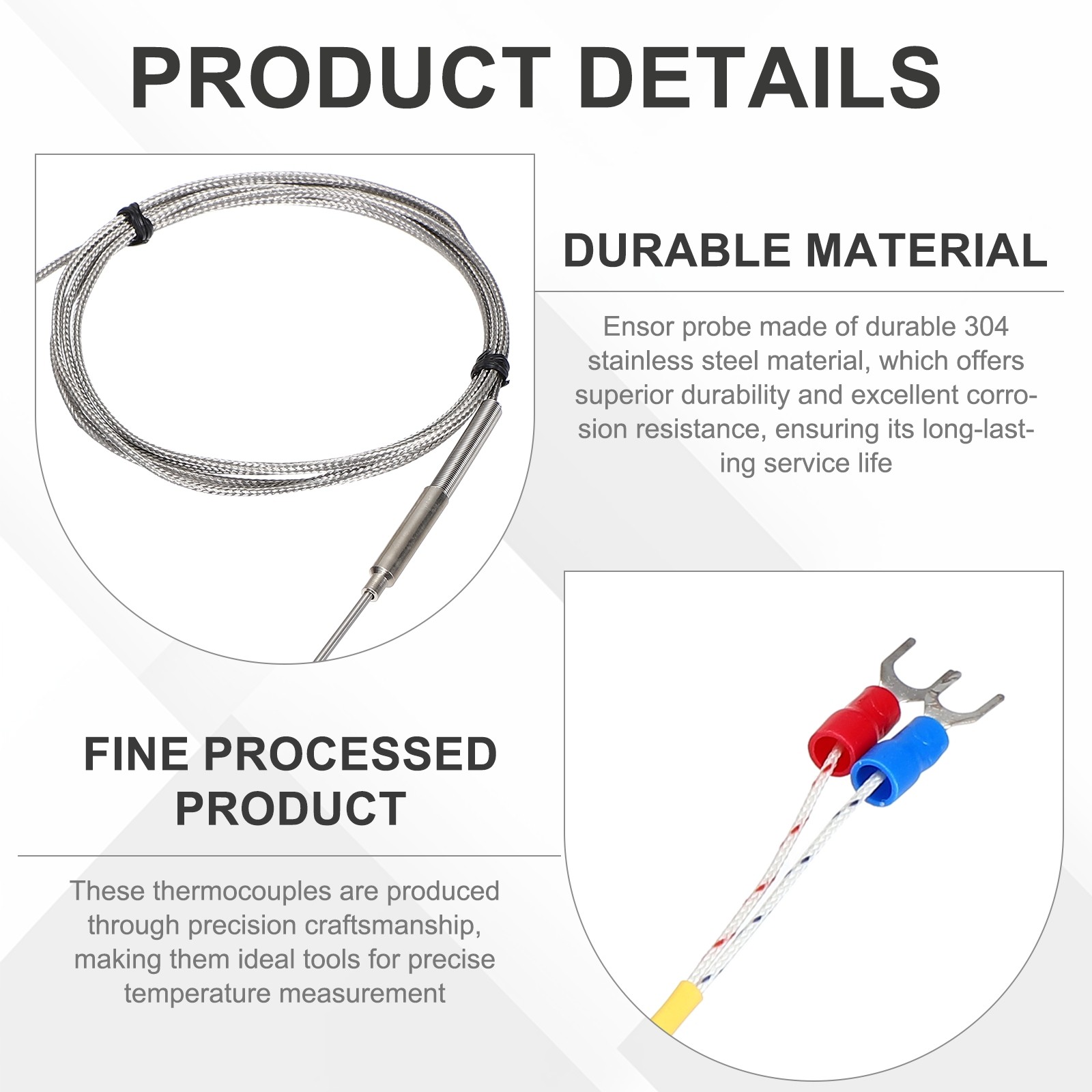 K Type Thermocouple Temperature Sensor Probe, 3x200mm 4.9ft Wire 0-1100°C