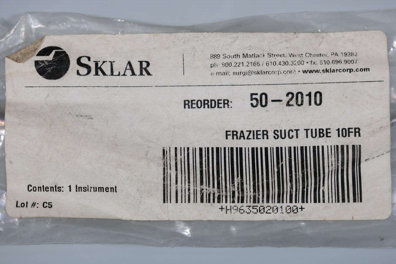 Sklar 50-2010 Frazier Suction Tube, Angled, 10 Fr, 6-3/4in