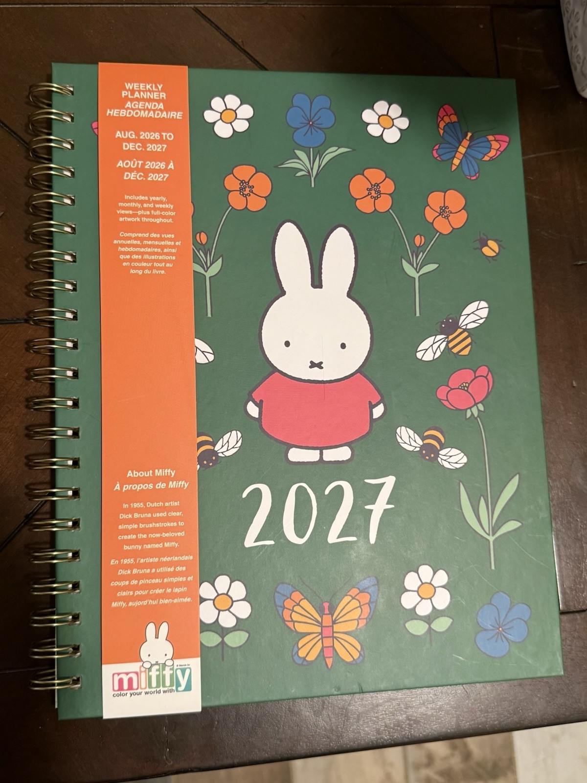 Miffy Green 17-Month Spiral Planner W/Colorful Floral Pattern:Aug 2026-Dec 2027