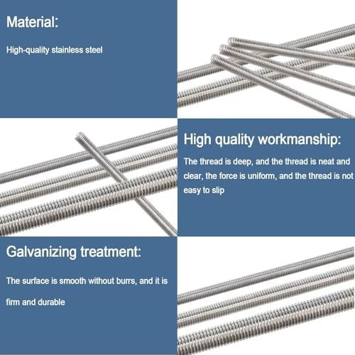 24pcs 8/32″ Threaded Rods & Hex Nuts M4 14″ 304 Stainless Steel for Garden Stake