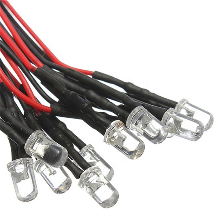 100x White LED Single Bulb Small Light Wire 5V-12V DC 3mm Bright Round Top Clear