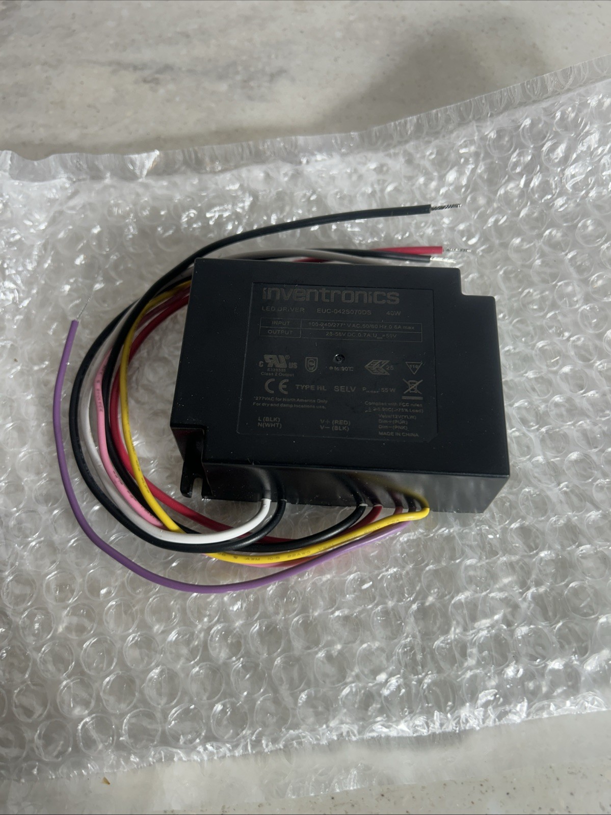 Inventronics 40W LED Driver EUC-042S070DS Constant Dimmable 100-240/277Vac