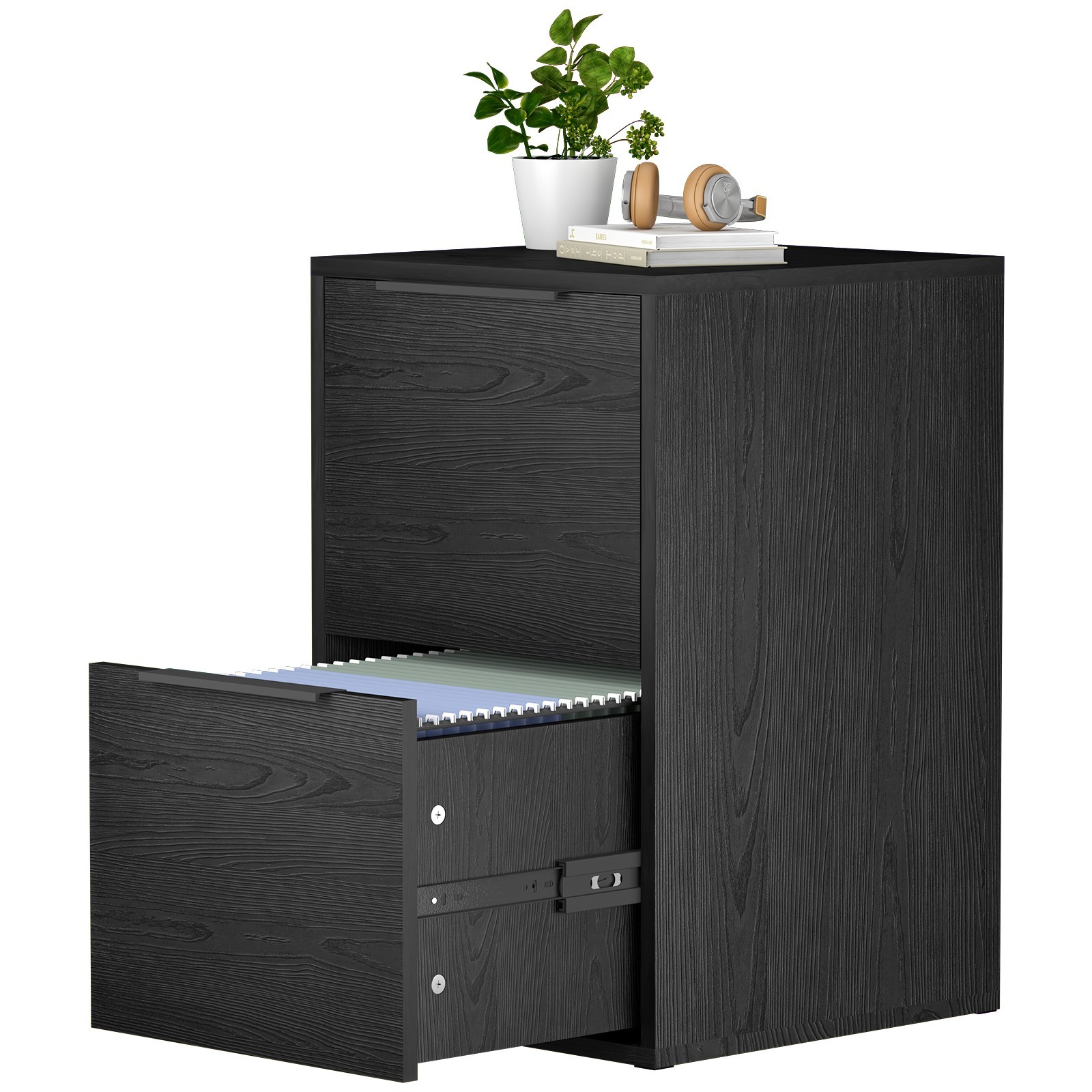 Under Desk Drawer File Cabinet, Wooden 2 Drawers Filing Cabinet for Home Office