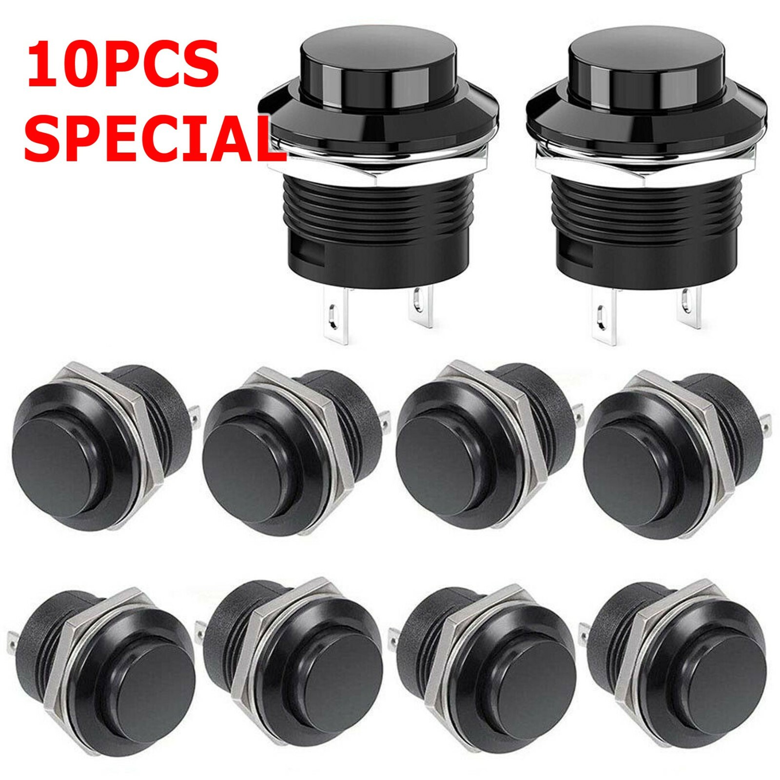 10 PCS 16mm Push Button Switch Non-Lock Momentary Open Round 2 Pins Metal