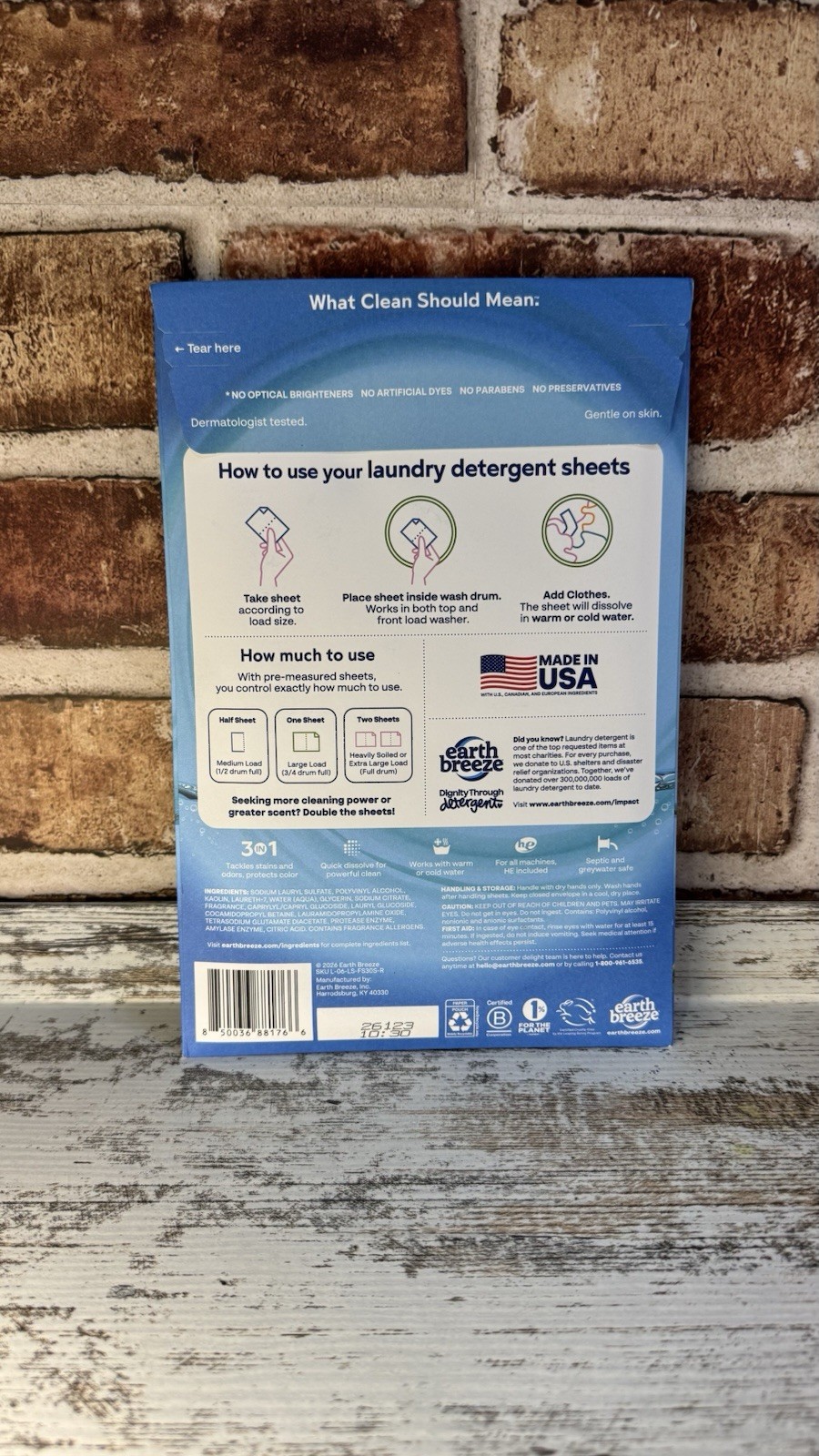 Earth Breeze Laundry Detergent Sheets Fresh Scent 30 Sheets Up to 60 Loads HE