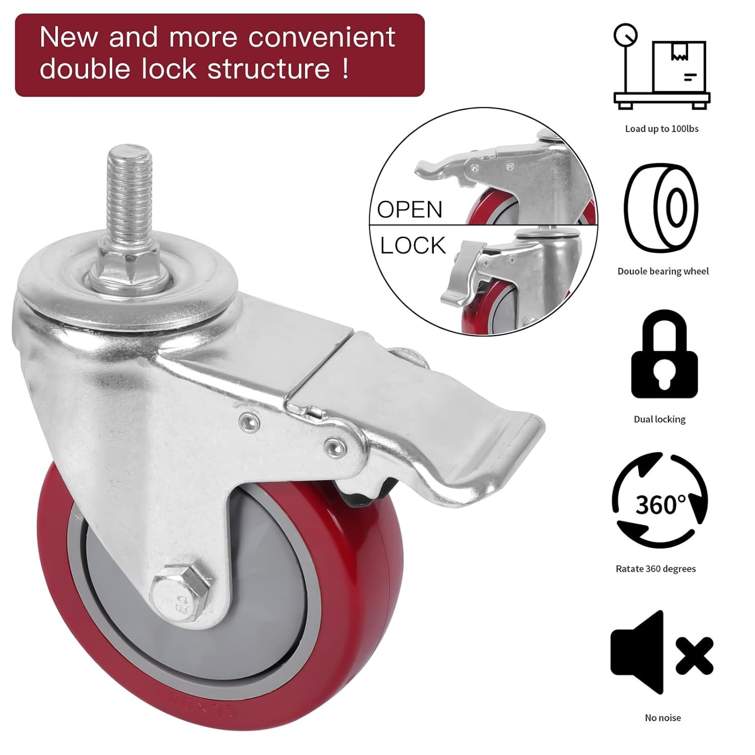 DICASAL 4 Inch Heavy Duty Stem Casters 360 Degree Swivel Thread Wheels with M…