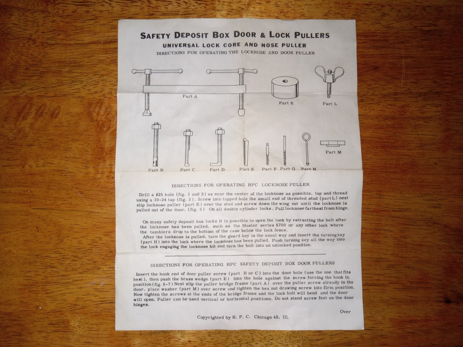 HPC Safety Deposit Box Door & Lock Puller Tools (As Is / Complete Set?)