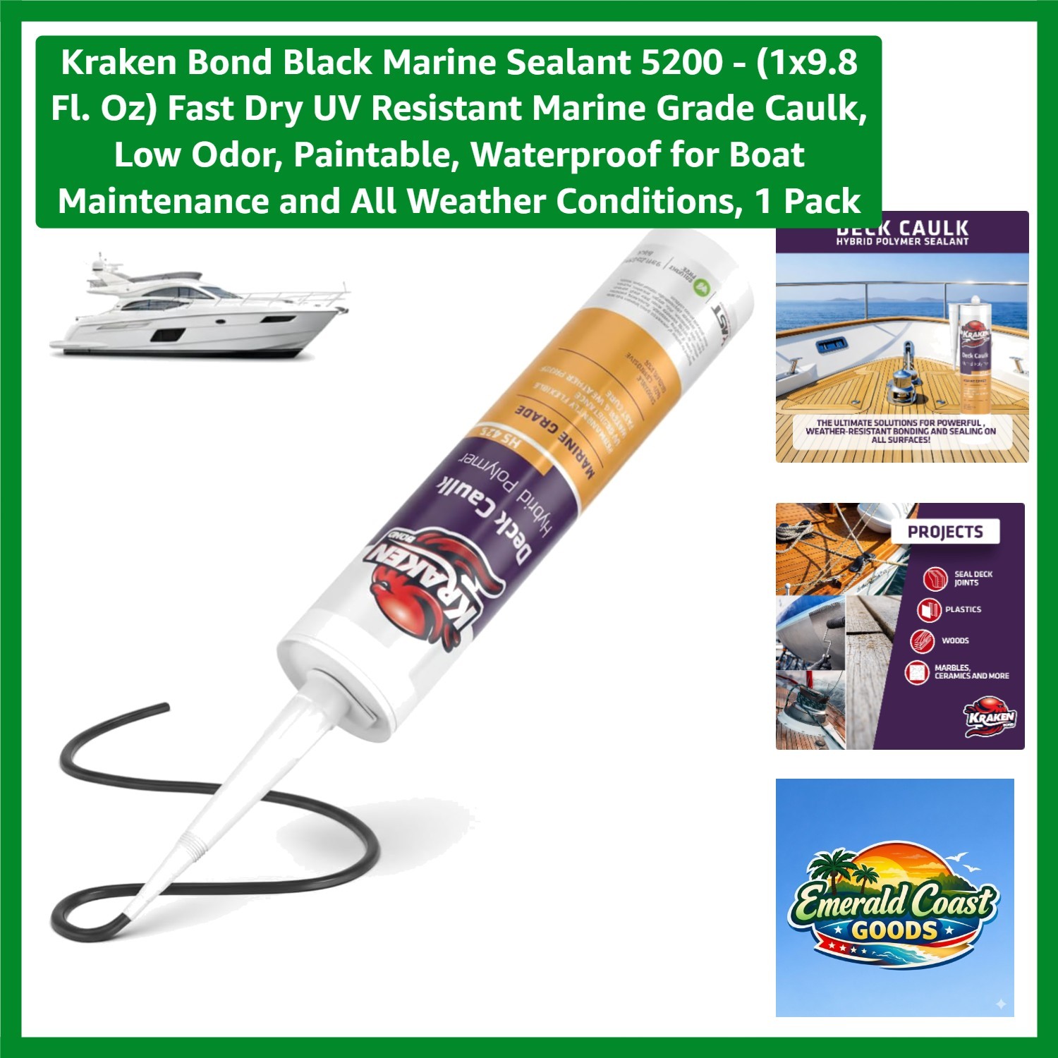 Black Marine Sealant 5200 – 1×9.8 Fl. Oz Fast Dry UV Resistant Marine Grade C…