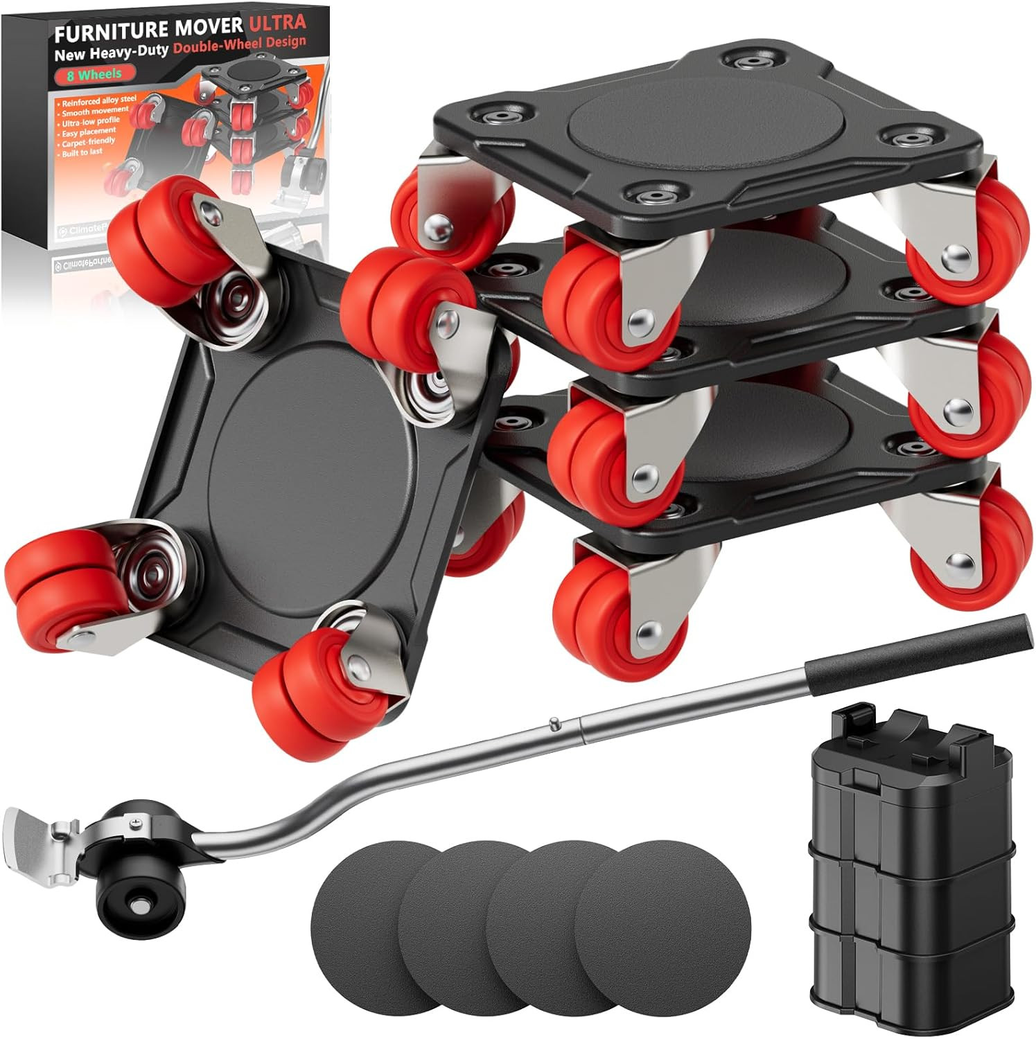 Furniture Mover Ultra 8 Wheels Heavy Item Moving Tool Dolly 1650 Lbs Capacity