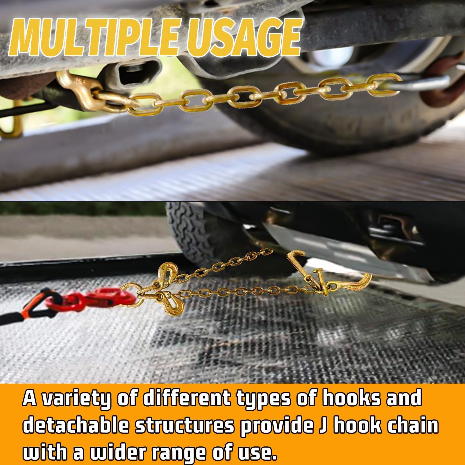 G80 V Bridle Chain 5/16 in × 2 Ft Tow Chain with 8 in J Hooks and Grab Hook