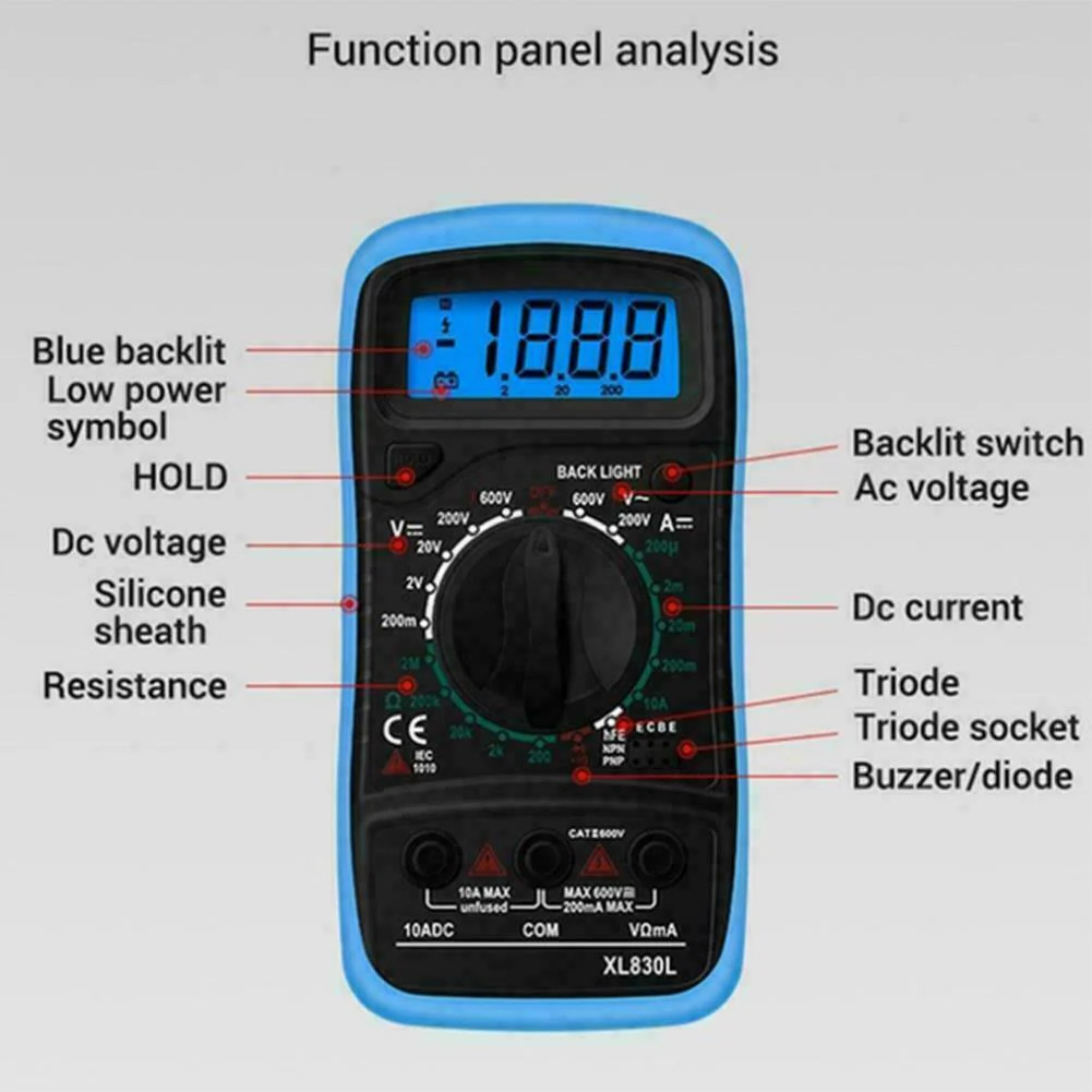 Digital Multimeter XL830L AC DC Voltmeter Ammeter Ohmmeter Tester USA