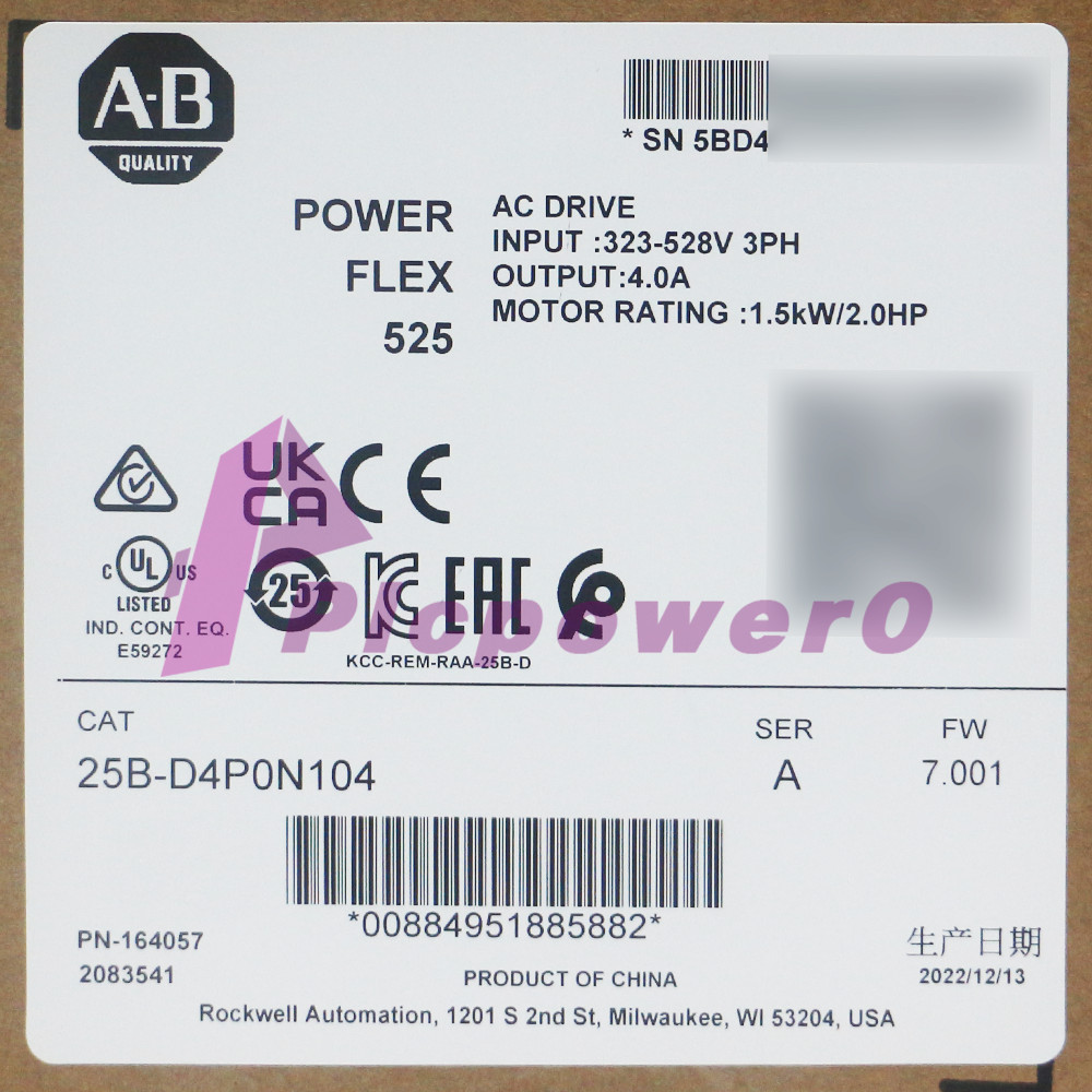 New Allen Bradley 25B-D4P0N104 PowerFlex 525 1.5kW (2Hp) AC Drive
