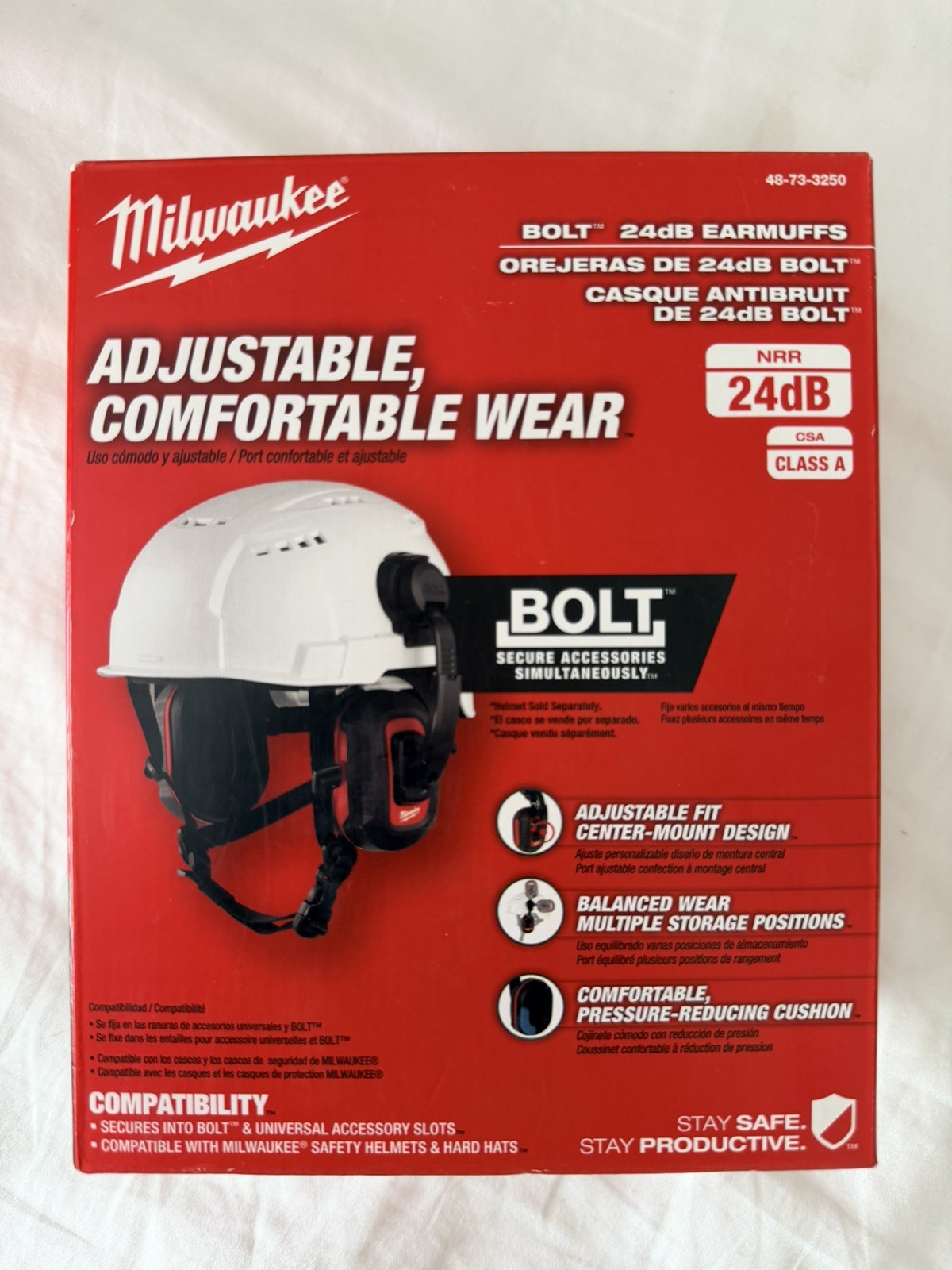 Milwaukee 48-73-3250 BOLT 24dB Earmuffs, Use with Safety Helmets and Hard Hats.